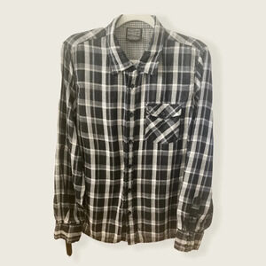 Plaid Black And Gray Long Sleeves Shirt Large